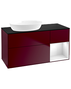 Villeroy und Boch Finion Villeroy und Boch GA52GFHB 120cm, plaque de recouvrement noir mat, Emotion, étagères Laque blanche brillante, Peony Matt