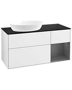 Villeroy und Boch Finion Waschtischunterschrank GA52GKGF 120cm, Abdeckplatte black matt, Emotion, Regale Anthracite matt lacquer, Glossy white lacquer