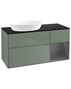 Villeroy und Boch Finion Waschtischunterschrank GA52GKGM 120cm, Abdeckplatte black matt, Emotion, Regale Anthracite matt lacquer, Olive Matt Lacquer