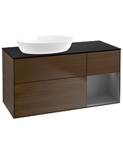 Villeroy und Boch Finion Waschtischunterschrank GA52GKGN 120cm, Abdeckplatte black matt, Emotion, Regale Anthracite matt lacquer, Walnut veneer