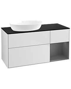 Villeroy und Boch Finion Villeroy und Boch GA52GKMT 120cm, plaque de recouvrement noir mat, Emotion, étagères laqué anthracite mat, laqué blanc mat