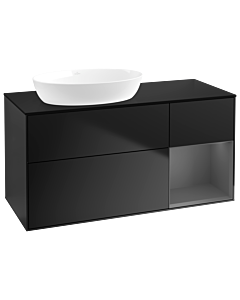 Villeroy und Boch Finion Waschtischunterschrank GA52GKPD 120cm, Abdeckplatte black matt, Emotion, Regale Anthracite matt lacquer, Black matt lacquer