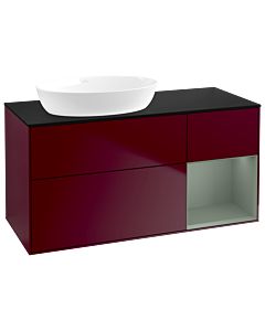 Villeroy und Boch Finion Waschtischunterschrank GA52GMHB 120cm, Abdeckplatte black matt, Emotion, Regale Olive matt lacquer, Peony Matt