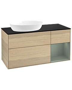 Villeroy und Boch Finion Waschtischunterschrank GA52GMPC 120cm, Abdeckplatte black matt, Emotion, Regale Olive matt lacquer, Oak Veneer