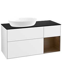 Villeroy und Boch Finion Villeroy und Boch Finion GA52GNGF 120cm, cover plate black matt, Emotion, shelves Walnut Veneer , glossy white lacquer