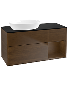 Villeroy und Boch Finion Waschtischunterschrank GA52GNGN 120cm, Abdeckplatte black matt, Emotion, Regale Walnut Veneer, Walnut veneer