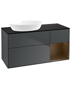 Villeroy und Boch Finion Villeroy und Boch GA52GNHG 120cm, plaque de recouvrement noire mate, Emotion, étagères Walnut Veneer , Midnight Blue Matt Lacquer