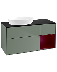 Villeroy und Boch Finion Waschtischunterschrank GA52HBGM 120cm, Abdeckplatte black matt, Emotion, Regale Peony matt lacquer, Olive Matt Lacquer