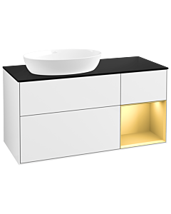 Villeroy und Boch Finion Waschtischunterschrank GA52HFGF 120cm, Abdeckplatte black matt, Emotion, Regale Gold matt lacquer, Glossy white lacquer