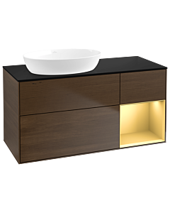 Villeroy und Boch Finion Villeroy und Boch Finion GA52HFGN 120cm, cover plate black matt, Emotion, shelves gold matt lacquer, walnut veneer