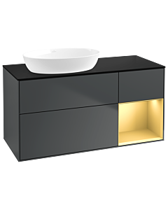 Villeroy und Boch Finion Villeroy und Boch GA52HFHG 120cm, plaque de recouvrement noir mat, Emotion, étagères laqué mat or, Midnight Blue Matt Lacquer