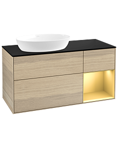 Villeroy und Boch Finion Waschtischunterschrank GA52HFPC 120cm, Abdeckplatte black matt, Emotion, Regale Gold matt lacquer, Oak Veneer