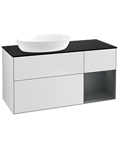 Villeroy und Boch Finion Waschtischunterschrank GA52HGMT 120cm, Abdeckplatte black matt, Emotion, Regale Midnight matt lacquer, White matt lacquer