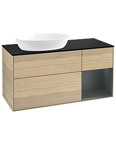 Villeroy und Boch Finion Waschtischunterschrank GA52HGPC 120cm, Abdeckplatte black matt, Emotion, Regale Midnight matt lacquer, Oak Veneer
