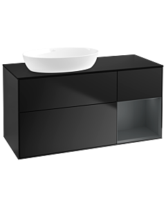 Villeroy und Boch Finion Villeroy und Boch GA52HGPD 120cm, plaque de recouvrement noir mat, Emotion, étagères laqué mat Midnight, laqué noir mat