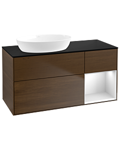 Villeroy und Boch Finion Villeroy und Boch Finion GA52MTGN 120cm, cover plate black matt, Emotion, shelves white matt lacquer, walnut veneer