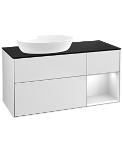 Villeroy und Boch Finion Waschtischunterschrank GA52MTMT 120cm, Abdeckplatte black matt, Emotion, Regale White matt lacquer, White matt lacquer