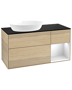 Villeroy und Boch Finion Waschtischunterschrank GA52MTPC 120cm, Abdeckplatte black matt, Emotion, Regale White matt lacquer, Oak Veneer