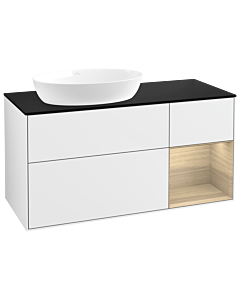 Villeroy und Boch Finion Waschtischunterschrank GA52PCGF 120cm, Abdeckplatte black matt, Emotion, Regale Oak Veneer, Glossy white lacquer