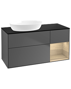 Villeroy und Boch Finion Waschtischunterschrank GA52PCGK 120cm, Abdeckplatte black matt, Emotion, Regale Oak Veneer, Anthracite matt