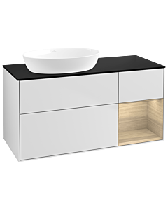 Villeroy und Boch Finion Villeroy und Boch GA52PCMT 120cm, plaque de recouvrement noir mat, Emotion, étagères Oak Veneer , laqué blanc mat