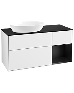 Villeroy und Boch Finion Villeroy und Boch GA52PDGF 120cm, plaque de recouvrement noire mate, Emotion, étagères en laque noire mate, laque blanche brillante