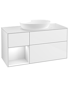 Villeroy und Boch Finion Waschtischunterschrank GA61GFGF 120cm, Abdeckplatte white matt, Emotion, Regale Glossy white lacquer, Glossy white lacquer