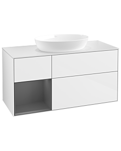 Villeroy und Boch Finion Waschtischunterschrank GA61GKGF 120cm, Abdeckplatte white matt, Emotion, Regale Anthracite matt lacquer, Glossy white lacquer