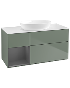 Villeroy und Boch Finion Waschtischunterschrank GA61GKGM 120cm, Abdeckplatte white matt, Emotion, Regale Anthracite matt lacquer, Olive Matt Lacquer