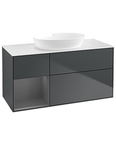 Villeroy und Boch Finion Villeroy und Boch GA61GKHG 120cm, plaque de recouvrement blanc mat, Emotion, étagères laqué anthracite mat, Midnight Blue Matt Lacquer
