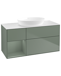 Villeroy und Boch Finion Waschtischunterschrank GA61GMGM 120cm, Abdeckplatte white matt, Emotion, Regale Olive matt lacquer, Olive Matt Lacquer