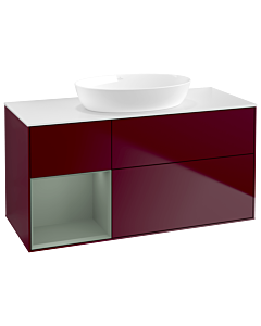 Villeroy und Boch Finion Waschtischunterschrank GA61GMHB 120cm, Abdeckplatte white matt, Emotion, Regale Olive matt lacquer, Peony Matt