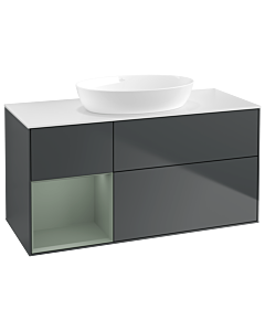 Villeroy und Boch Finion Waschtischunterschrank GA61GMHG 120cm, Abdeckplatte white matt, Emotion, Regale Olive matt lacquer, Midnight Blue Matt Lacquer