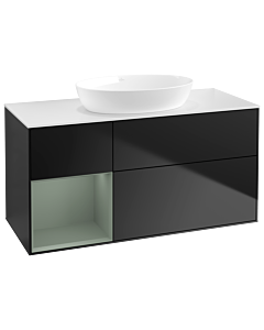 Villeroy und Boch Finion Villeroy und Boch GA61GMPD 120cm, plaque de recouvrement blanc mat, Emotion, étagères laqué olive mat, laqué noir mat