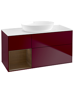 Villeroy und Boch Finion Waschtischunterschrank GA61GNHB 120cm, Abdeckplatte white matt, Emotion, Regale Walnut Veneer, Peony Matt