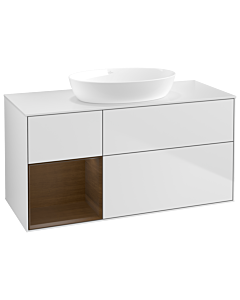 Villeroy und Boch Finion Waschtischunterschrank GA61GNMT 120cm, Abdeckplatte white matt, Emotion, Regale Walnut Veneer, White matt lacquer