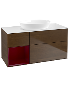 Villeroy und Boch Finion Waschtischunterschrank GA61HBGN 120cm, Abdeckplatte white matt, Emotion, Regale Peony matt lacquer, Walnut veneer