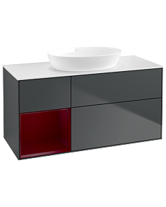 Villeroy und Boch Finion Villeroy und Boch GA61HBHG 120cm, plaque de recouvrement blanc mat, Emotion, étagères Peony laqué mat, Midnight Blue Matt Lacquer