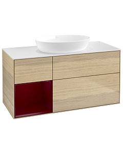 Villeroy und Boch Finion Waschtischunterschrank GA61HBPC 120cm, Abdeckplatte white matt, Emotion, Regale Peony matt lacquer, Oak Veneer