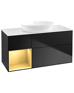 Villeroy und Boch Finion Waschtischunterschrank GA61HFPD 120cm, Abdeckplatte white matt, Emotion, Regale Gold matt lacquer, Black matt lacquer