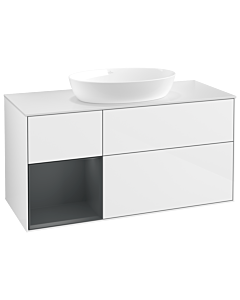 Villeroy und Boch Finion Waschtischunterschrank GA61HGGF 120cm, Abdeckplatte white matt, Emotion, Regale Midnight matt lacquer, Glossy white lacquer