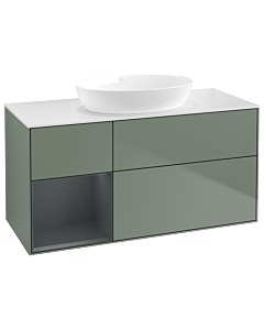 Villeroy und Boch Finion Waschtischunterschrank GA61HGGM 120cm, Abdeckplatte white matt, Emotion, Regale Midnight matt lacquer, Olive Matt Lacquer