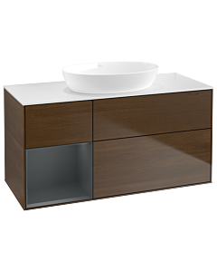 Villeroy und Boch Finion Villeroy und Boch GA61HGGN 120cm, plaque de recouvrement blanc mat, Emotion, étagères Laque mat minuit, placage noyer