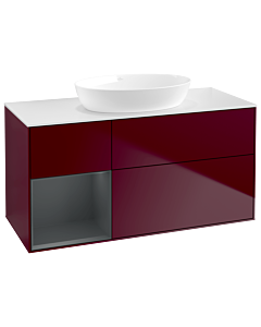 Villeroy und Boch Finion Villeroy und Boch GA61HGHB 120cm, plaque de recouvrement blanc mat, Emotion, étagères laqué mat Midnight, Peony Matt