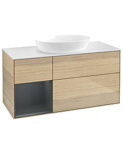 Villeroy und Boch Finion Waschtischunterschrank GA61HGPC 120cm, Abdeckplatte white matt, Emotion, Regale Midnight matt lacquer, Oak Veneer