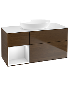 Villeroy und Boch Finion Waschtischunterschrank GA61MTGN 120cm, Abdeckplatte white matt, Emotion, Regale White matt lacquer, Walnut veneer