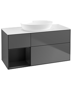 Villeroy und Boch Finion Villeroy und Boch GA61PDGK 120cm, plaque de recouvrement blanc mat, Emotion, étagères laqué noir mat, anthracite mat