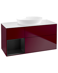 Villeroy und Boch Finion Villeroy und Boch GA61PDHB 120cm, plaque de recouvrement blanc mat, Emotion, étagères laqué noir mat, Peony Matt