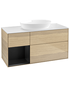 Villeroy und Boch Finion Waschtischunterschrank GA61PDPC 120cm, Abdeckplatte white matt, Emotion, Regale Black matt lacquer, Oak Veneer