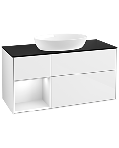 Villeroy und Boch Finion Villeroy und Boch Finion GA62GFGF 120cm, cover plate black matt, Emotion, shelves Glossy white lacquer, Glossy white lacquer
